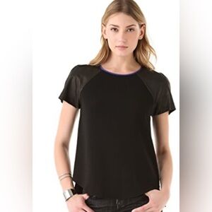 Rebecca Taylor Crepe Leather Top Tee Size 4